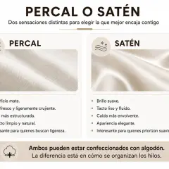 Comparación de percal y satén, un tejido parecido al raso. El percal es mate y crujiente, el satén es brillante y fluido.