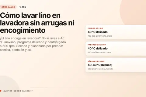 Guía para lavar lino en lavadora sin arrugas ni encogimiento. Aprende cómo encoger el lino correctamente con programas delicados y centrifugado bajo.