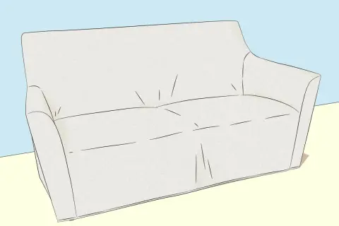Ilustración de un sofá blanco con líneas que sugieren patrones para hacer una funda de sofá.