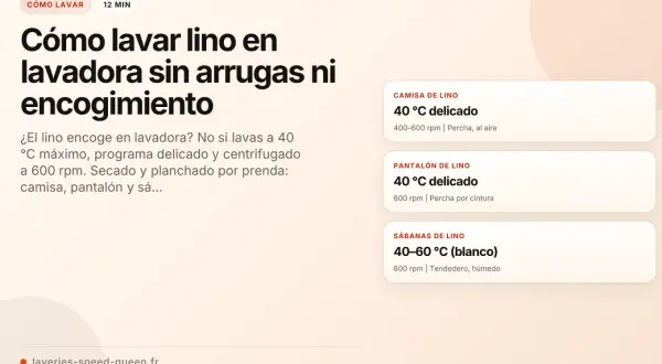Guía para lavar lino en lavadora sin arrugas ni encogimiento. Aprende cómo encoger el lino correctamente con programas delicados y centrifugado bajo.