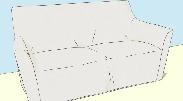 Ilustración de un sofá blanco con líneas que sugieren patrones para hacer una funda de sofá.