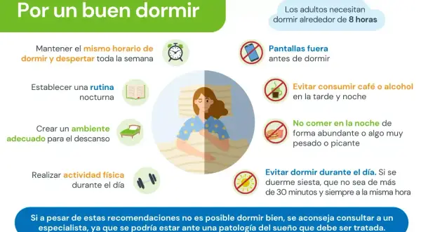 Consejos para dormir bien: rutina, ambiente, ejercicio, evitar pantallas, café, alcohol y cenas pesadas. Si no duermes bien, consulta a un especialista.