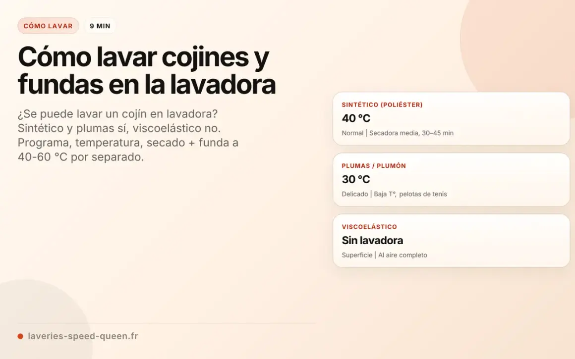 Guía para saber cómo lavar cojines de espuma en lavadora. Sintéticos y plumas sí, viscoelásticos no.