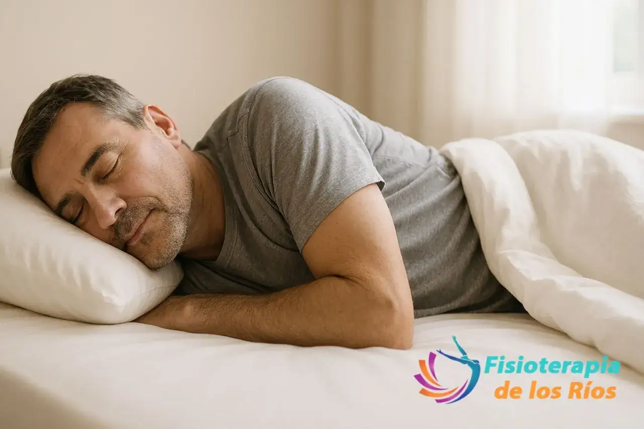 Hombre durmiendo plácidamente. Descubre cómo dormir con hernia discal para un descanso reparador.