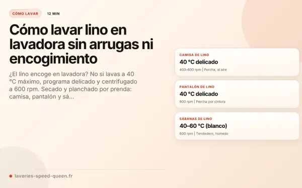 Guía para lavar lino en lavadora sin arrugas ni encogimiento. Aprende cómo encoger el lino correctamente con programas delicados y centrifugado bajo.